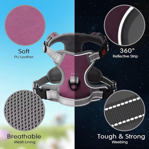 صدرية للكلاب متوسطة الحجم من ديدوج، سرج عاكس وسهل المشي مع مقبض، حزام شبكي ناعم ومسامي للكلاب مع مشابك أمامية للمشي للكلاب الكبيرة، مقاس L، أرجواني in Kuwait
