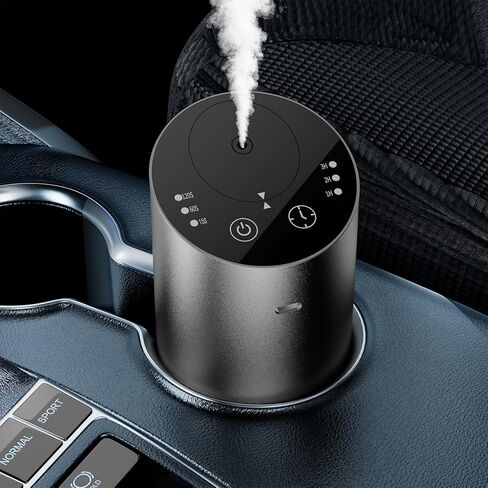 ناشر روائح الزيوت العطرية بدون ماء، ناشر روائح السيارة فائق الهدوء يعمل بالبطارية اللاسلكية، جهاز هواء صغير للعلاج بالروائح العلاجية، موزع روائح 1/2/3 ساعات/3 مستويات رذاذ متواصلة - رمادي داكن in Kuwait