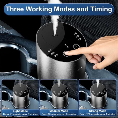 ناشر روائح الزيوت العطرية بدون ماء، ناشر روائح السيارة فائق الهدوء يعمل بالبطارية اللاسلكية، جهاز هواء صغير للعلاج بالروائح العلاجية، موزع روائح 1/2/3 ساعات/3 مستويات رذاذ متواصلة - رمادي داكن in Kuwait