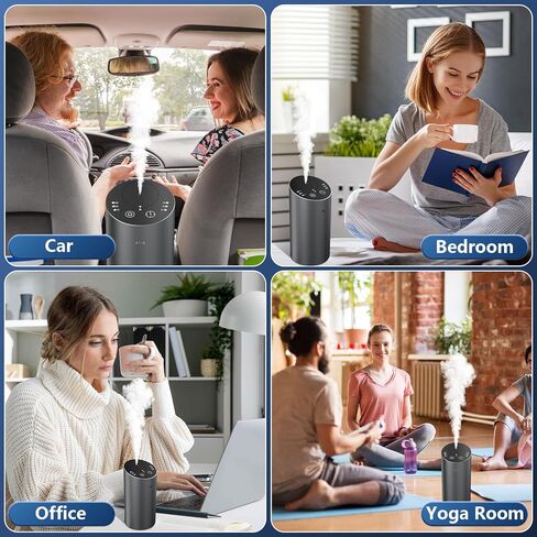 ناشر روائح الزيوت العطرية بدون ماء، ناشر روائح السيارة فائق الهدوء يعمل بالبطارية اللاسلكية، جهاز هواء صغير للعلاج بالروائح العلاجية، موزع روائح 1/2/3 ساعات/3 مستويات رذاذ متواصلة - رمادي داكن in Kuwait