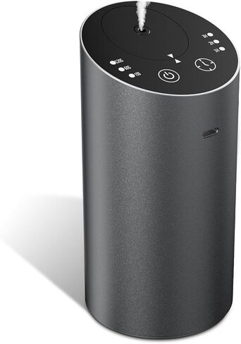 ناشر روائح الزيوت العطرية بدون ماء، ناشر روائح السيارة فائق الهدوء يعمل بالبطارية اللاسلكية، جهاز هواء صغير للعلاج بالروائح العلاجية، موزع روائح 1/2/3 ساعات/3 مستويات رذاذ متواصلة - رمادي داكن in Kuwait