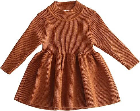 Baby Girl Sweater Dress Toddler Long Sleeve Pleated Knit Dress Cute Princess Party Dress Fall Winter Outfit in Saudi Arabia
