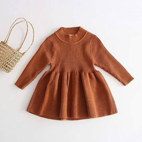 Baby Girl Sweater Dress Toddler Long Sleeve Pleated Knit Dress Cute Princess Party Dress Fall Winter Outfit in Saudi Arabia
