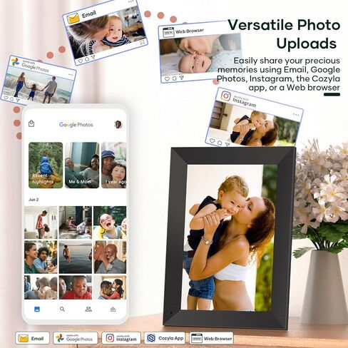 Cozyla Digital Photo Frame WiFi Smart Digital Picture Frame Free Unlimited Storage Share Photo with Family and Friend via App Email Google Photos Instagram Web Browser Photo Frame Electronic 10.1 Inch in Kuwait