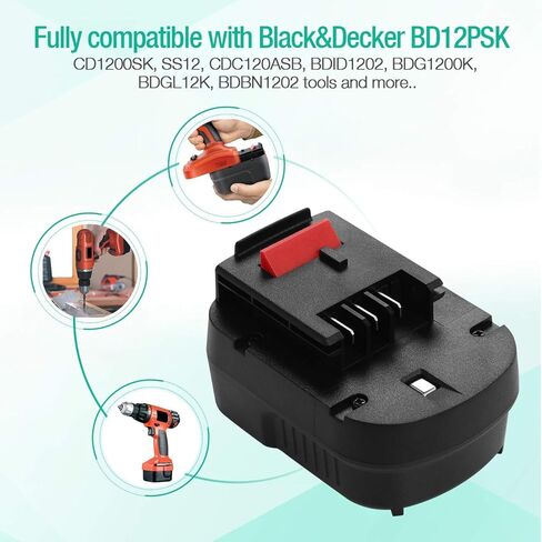 بطارية بديلة Powerextra 12V 3.7Ah HPB12 متوافقة مع Black & Decker 12V HPB12 A1712 FS120B FSB12 A12 A12-XJ A12EX FS120B FSB12 (عبوتان hpb12) in Kuwait