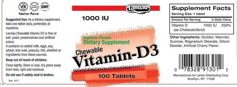 Landau Vitamin D3 1000IU chewable, 1,000 IU (250) in Kuwait