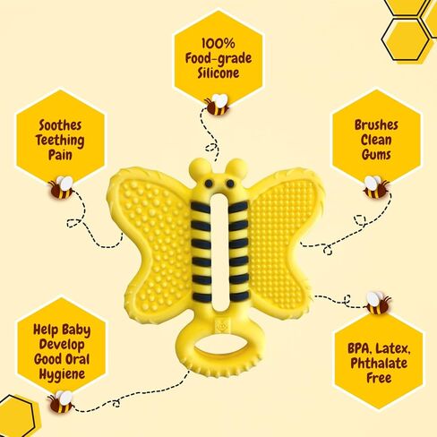 Malarkey Kids Toothbrush Teether Bee Brush1 Count, Yellow in Kuwait