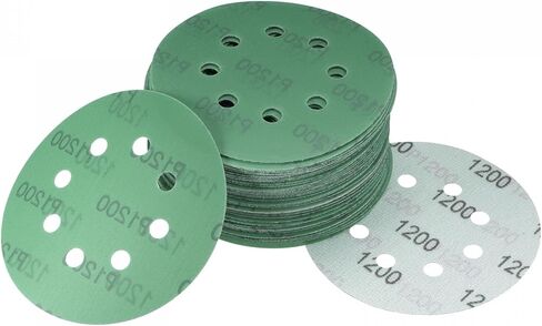 uxcell 50 Pcs Green Film Sanding Disc 1200 Grits 5-Inch 8-Hole Aluminum Oxide Abrasive Hook and Loop Backed Sandpapers for Sander in Saudi Arabia