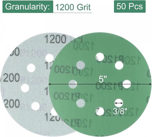 uxcell 50 Pcs Green Film Sanding Disc 1200 Grits 5-Inch 8-Hole Aluminum Oxide Abrasive Hook and Loop Backed Sandpapers for Sander in Saudi Arabia