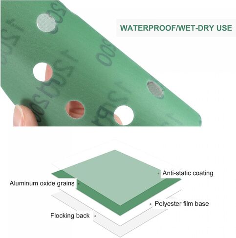 uxcell 50 Pcs Green Film Sanding Disc 1200 Grits 5-Inch 8-Hole Aluminum Oxide Abrasive Hook and Loop Backed Sandpapers for Sander in Saudi Arabia