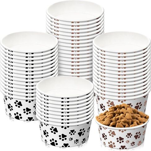 80 Pcs Disposable Pet Feeding Bowls Small Dog Bowls 380 ml 1.5 Cup Cat Food Bowl Pet Paw Paper Pet Bowl Leakproof Wet Food Water Bowl for Puppy Small Dog Cat in Saudi Arabia