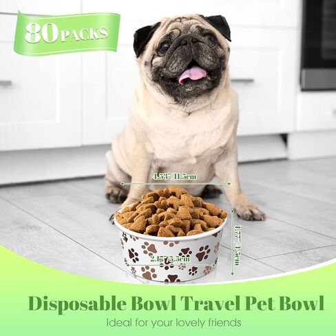 80 Pcs Disposable Pet Feeding Bowls Small Dog Bowls 380 ml 1.5 Cup Cat Food Bowl Pet Paw Paper Pet Bowl Leakproof Wet Food Water Bowl for Puppy Small Dog Cat in Saudi Arabia