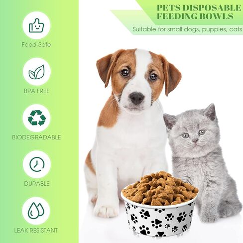 80 Pcs Disposable Pet Feeding Bowls Small Dog Bowls 380 ml 1.5 Cup Cat Food Bowl Pet Paw Paper Pet Bowl Leakproof Wet Food Water Bowl for Puppy Small Dog Cat in Saudi Arabia