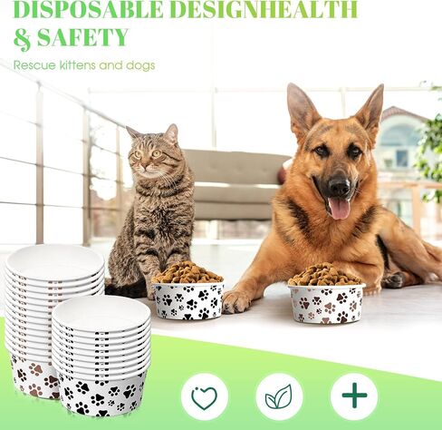 80 Pcs Disposable Pet Feeding Bowls Small Dog Bowls 380 ml 1.5 Cup Cat Food Bowl Pet Paw Paper Pet Bowl Leakproof Wet Food Water Bowl for Puppy Small Dog Cat in Saudi Arabia