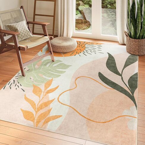 سجادة ComiComi قابلة للغسل - سجاد منطقة مقاومة للبقع لغرفة المعيشة، سجادة غرفة نوم Morandi، سجاد منطقة حديثة قابل للغسل (TPR65-Green، 5'x7') in Kuwait