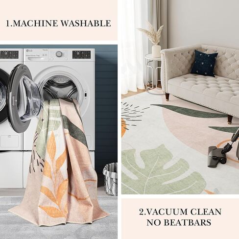 سجادة ComiComi قابلة للغسل - سجاد منطقة مقاومة للبقع لغرفة المعيشة، سجادة غرفة نوم Morandi، سجاد منطقة حديثة قابل للغسل (TPR65-Green، 5'x7') in Kuwait