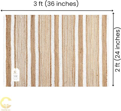 سجادة منطقة مريحة مقاس 2 × 3 أقدام - سجادة منطقة من قطن الجوت منسوجة يدويًا بوهو مزرعة ريفية - سجادة أرضية غير قابلة للانزلاق لغرفة النوم وغرفة المعيشة والمطبخ والمدخل والمدخل - سجادة منطقة طبيعية in Kuwait