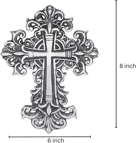 Castleore سهلة التعليق على الحائط لديكور المنزل الصلبان المسيحية الدينية للجدار | الأفضل للمنزل والمكتب وكهدية | انتيك فضي | مقاس L 8 عرض 6 بوصة | in Kuwait