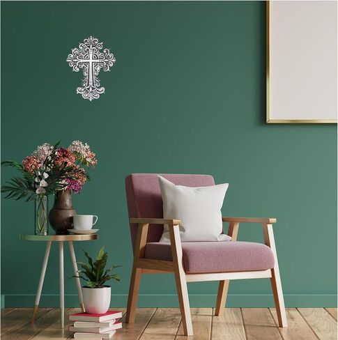 Castleore سهلة التعليق على الحائط لديكور المنزل الصلبان المسيحية الدينية للجدار | الأفضل للمنزل والمكتب وكهدية | انتيك فضي | مقاس L 8 عرض 6 بوصة | in Kuwait