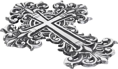 Castleore سهلة التعليق على الحائط لديكور المنزل الصلبان المسيحية الدينية للجدار | الأفضل للمنزل والمكتب وكهدية | انتيك فضي | مقاس L 8 عرض 6 بوصة | in Kuwait