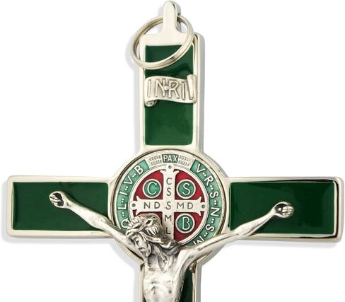 Saint Benedict Wall Crucifix with Colored Enamel (Gold-Black) in Kuwait
