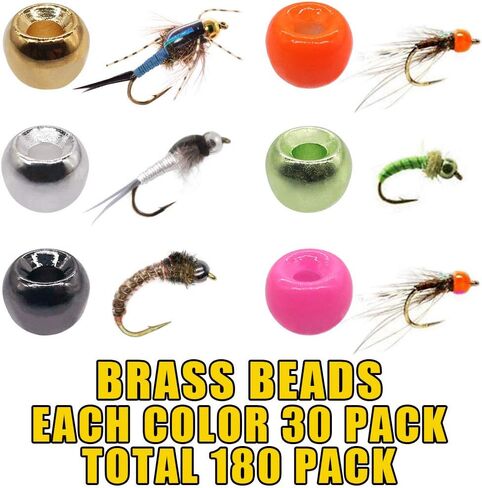 XFISHMAN Fly-Tying-Beads-Brass-Beads-Heads تشكيلة 180 حزمة من مواد ربط الذبابة حورية الصيد in Kuwait