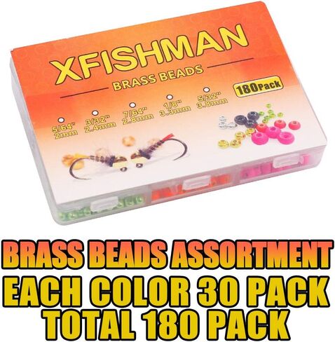 XFISHMAN Fly-Tying-Beads-Brass-Beads-Heads تشكيلة 180 حزمة من مواد ربط الذبابة حورية الصيد in Kuwait