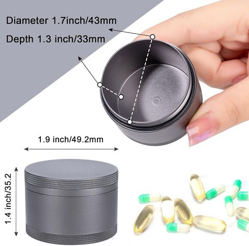 Metal Pill Box Pill Case - Waterproof Travel Medicine Organizer Single Round Aluminum Alloy Storage Daily Pill Container Multitool EDC Every Day for Vitamin, Fish Oil Gray Big Size in Saudi Arabia