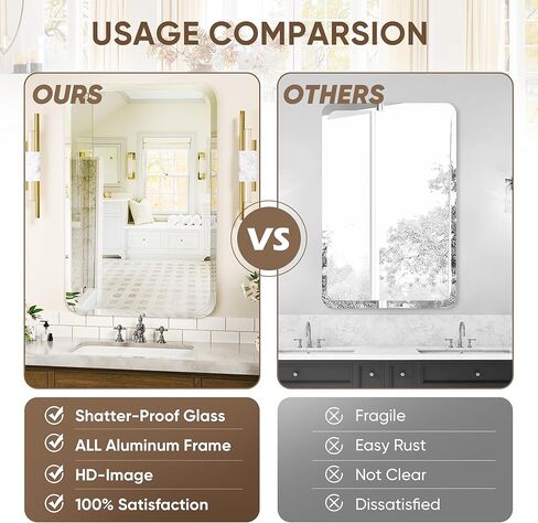 antok مرآة الحمام بدون إطار مدورة، 26 "× 38" مرآة الحائط للحمام، مرآة الغرور بدون إطار مع حافة مشطوفة فاخرة لغرفة النوم، مدخل، غرفة المعيشة in Kuwait