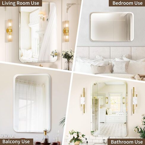 antok مرآة الحمام بدون إطار مدورة، 26 "× 38" مرآة الحائط للحمام، مرآة الغرور بدون إطار مع حافة مشطوفة فاخرة لغرفة النوم، مدخل، غرفة المعيشة in Kuwait