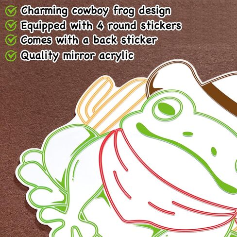 Cowboy Frog Mirror Wall Decor Playful Mirror Decoration for Aesthetic Rooms Adhesive Acrylic Mirror Sign for Man Cave Game Room Birthday Christmas Housewarming Gift (11.4 * 11.8 in) in Kuwait