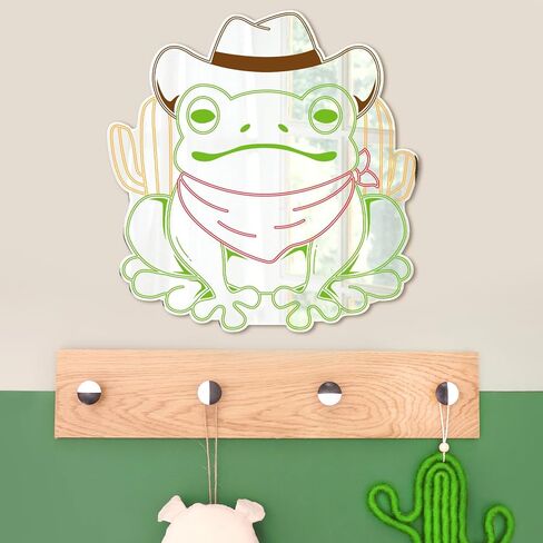 Cowboy Frog Mirror Wall Decor Playful Mirror Decoration for Aesthetic Rooms Adhesive Acrylic Mirror Sign for Man Cave Game Room Birthday Christmas Housewarming Gift (11.4 * 11.8 in) in Kuwait