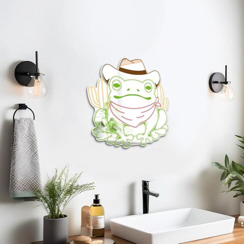 Cowboy Frog Mirror Wall Decor Playful Mirror Decoration for Aesthetic Rooms Adhesive Acrylic Mirror Sign for Man Cave Game Room Birthday Christmas Housewarming Gift (11.4 * 11.8 in) in Kuwait