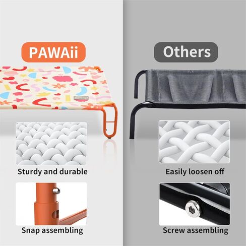 Pawaii Elevated Cooling Outdoor Dog Bed, Cooling Raised Dog Cot, Portable Indoor & Outdoor Raised Dog Bed with Anti-Slip Bases, Easy Installation (37 x 26 x 7 Inches, Dark Style) in Kuwait