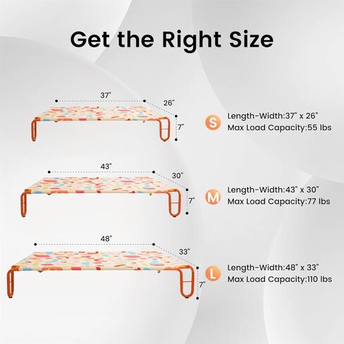 Pawaii Elevated Cooling Outdoor Dog Bed, Cooling Raised Dog Cot, Portable Indoor & Outdoor Raised Dog Bed with Anti-Slip Bases, Easy Installation (37 x 26 x 7 Inches, Dark Style) in Kuwait