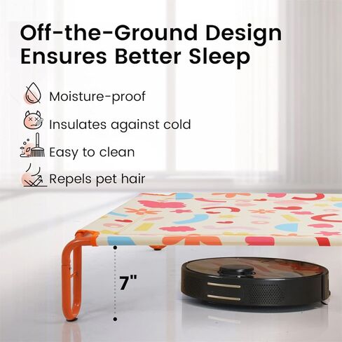 Pawaii Elevated Cooling Outdoor Dog Bed, Cooling Raised Dog Cot, Portable Indoor & Outdoor Raised Dog Bed with Anti-Slip Bases, Easy Installation (37 x 26 x 7 Inches, Dark Style) in Kuwait