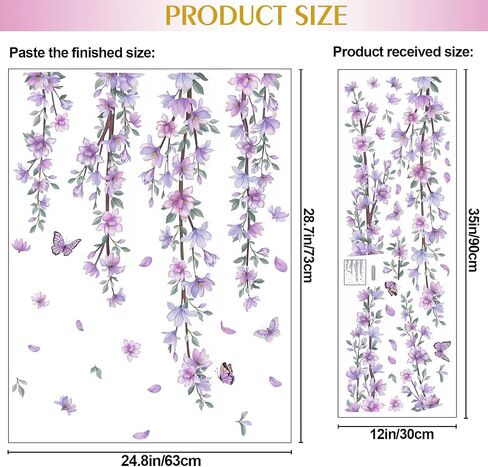 DRWSSR Hanging Creative Removable DIY Purple Flower and Vines Some Flying Butterfly Wall Sticker Waterproof Vinyl Wall Decal Decor for Home Girls Bedroom Kids Room Bedroom Living Room Wall Corner in Saudi Arabia