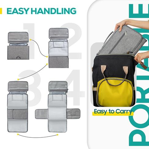 وسادة تغيير حفاضات محمولة من ليتل لاينر مع حزام كتف، 68.58 سم × 31.5 سم - وسادة تغيير حفاضات محمولة مع جيوب للمناديل ووسادة للرأس - وسادة تغيير حفاضات مبطنة بالكامل ومقاومة للماء للسفر للأطفال (رمادي) in Kuwait
