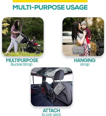 وسادة تغيير حفاضات محمولة من ليتل لاينر مع حزام كتف، 68.58 سم × 31.5 سم - وسادة تغيير حفاضات محمولة مع جيوب للمناديل ووسادة للرأس - وسادة تغيير حفاضات مبطنة بالكامل ومقاومة للماء للسفر للأطفال (رمادي) in Kuwait