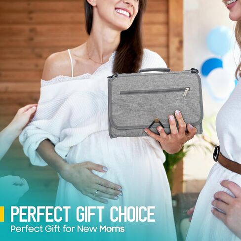 وسادة تغيير حفاضات محمولة من ليتل لاينر مع حزام كتف، 68.58 سم × 31.5 سم - وسادة تغيير حفاضات محمولة مع جيوب للمناديل ووسادة للرأس - وسادة تغيير حفاضات مبطنة بالكامل ومقاومة للماء للسفر للأطفال (رمادي) in Kuwait