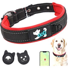 Yxiang طوق كلب مبطن ناعم، طوق كلب نايلون عاكس قابل للتعديل مع حامل AirTag، طوق سميك سميك للحيوانات الأليفة مع مشبك معدني متين وآمن للكلاب المتوسطة in Kuwait