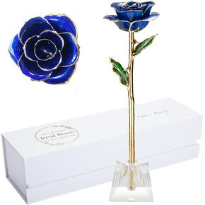 Mother Gifts Gold Rose,Gold Dipped Rose Made from Real Rose Gifts for her and Best Gifts for Gold Roses (Pink Original Rose with Crystal Stand)