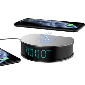 ساعة منبه LIZVIE، ساعة منبه للشحن اللاسلكي، ساعة رقمية LED، تعتيم باللمس 3 مستويات، ساعة رقمية مزخرفة باللون الرمادي الفضي العتيق 15 وات شحن لاسلكي سريع مع منفذ USB، شحن لاسلكي S in Kuwait
