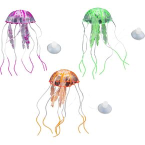 Geesatis 3 Pcs Fish Tank Decorations Jellyfish Aquarium Ornament Tank Fake Fish Plants Silicone Ornament, (Pink, Blue, Yellow)