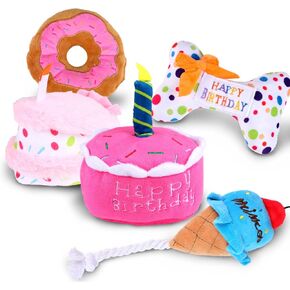 HIFUAR عيد ميلاد الكلب لعب للكلاب الصغيرة 5 حزمة صرير جرو مضغ لعبة هدية أفخم مضغ الكلب لعب الجرو الكعك دونات العظام الآيس كريم in Kuwait