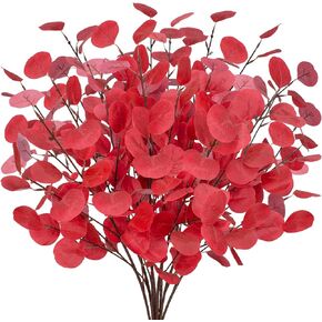 maoodoo 8 Pcs Fall Artificial Eucalyptus Leaves Stems Fake Autumn Decorations Silk Plant Eucalyptus Branches for Home Fireplace Farmhouse Party Wedding Table Bathroom Autumn Décor(Autumn Yellow)