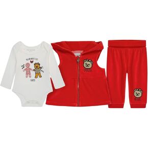 GUESS Baby Girl Metallic and Puff Printed Bodysuit and Velour Vest and Bottom 3 Piece Set Playwear sets in Saudi Arabia