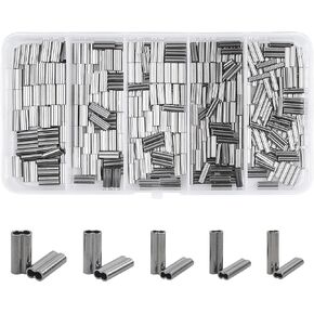 SILANON Fishing Barrel Crimp Sleeves Kit, 400pcs Copper Double Barrel Crimp Sleeves Brass Crimping Loops Sleeves Fishing Line Tube Connectors Wire Leader Rigging Tackle Set 5 Sizes 1.0-2.0mm