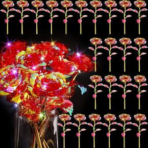 Lyrow Valentines Light Up Rose LED Galaxy Forever Rose Flower Gifts الملونة زهرة قوس قزح الاصطناعية لحبيبك صديقة أمي عيد الأم عيد ميلاد الزفاف عيد الميلاد 9.84 بوصة (وردي، 24 قطعة) in Kuwait