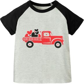 Toddler Boys Girls Valentine's Day Shirt Short Sleeve Raglan Tee Truck Load of Love Heart Shirts Kids Cotton Top 2-7 Years